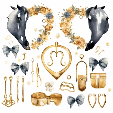 white and gold Watercolor Clipart Wedding decor clipart Watercolor clipart horseshoes, love hearts and keys