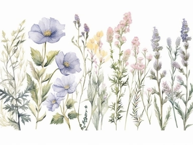 Clip art set.Coastal Elegance: Sea Lavender, Beach Sunflowers, and Sea Holly. Soft, Gentle, color pallete. perfect for adding a whimsical and romantic touch to invitations, stationery, and more, vector, contour, white background, clipart set, spaced out