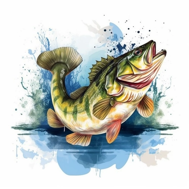 Gone Bass Fishing Sublimation Clipart, Watercolor Illustration clipart, 4K, extremely detailed