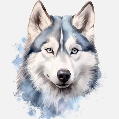 watercolour cute Siberian husky dog beautiful details four perfect legs and paws realistic beautiful facial features ultra detailed ultra photo real intricate detailed png image ,high definition,300dpi,graphic clipart,computer graphics