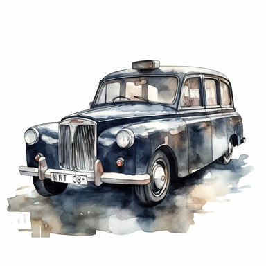 water color London Cab Clipart, isolated on white background