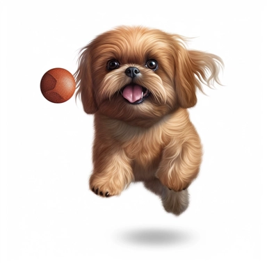 3D Super Realistic reddish brown Shih Tzu Dog chasing the ball Clipart
