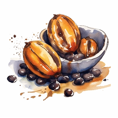 a Coffee beans in the style of watercolour clipart with detailed brush strokes