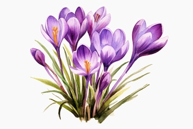 Watercolor, Crocus, clipart, hd, on a white background, spaced out