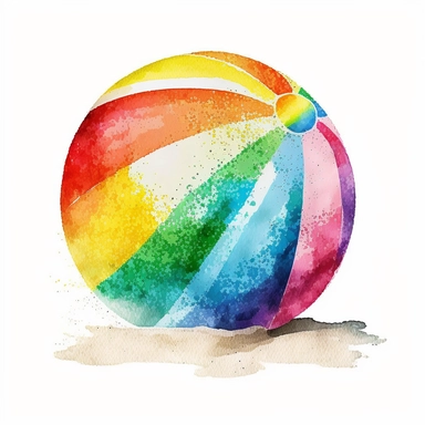 colorful watercolor summer beachball, clipart, white background--no text