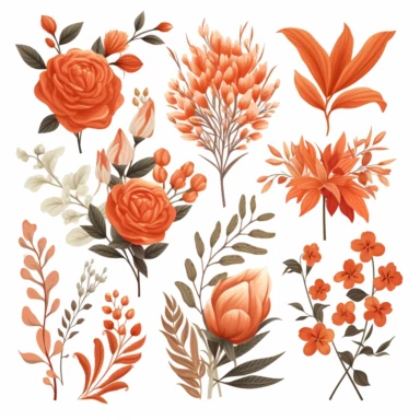 8 different matching terracotta floral clipart vector art white backround high resolution