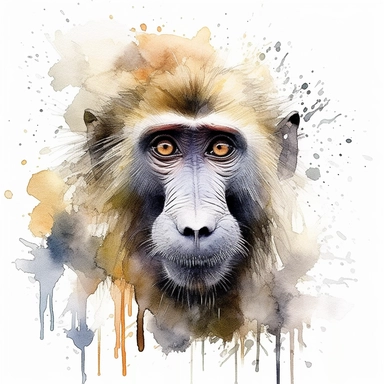 baboon, watercolor clipart, white background