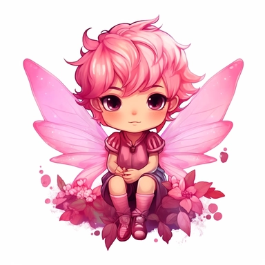pink fairytale chibi fairy boy sublimation clipart, detail, illustration style, high solution, on the white background