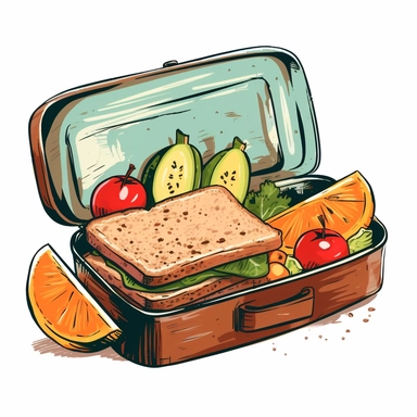 Clipart of a lunchbox with sandwiches and fruit, Hand Drawn Back To School Clip Art, white background