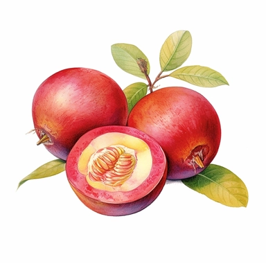 A beautiful watercolor illustration clipart of a Pitchellobium Duke fruit against a clean white background. The Pitchellobium Duke fruit, also known as the Duke's Tamarind, is depicted in all its vibrant colors and intricate details. The watercolor technique brings a soft and delicate touch to the illustration, capturing the fruit's smooth texture and the play of light and shadow on its surface. The colors used in the illustration showcase the fruit's unique characteristics, from its rich green 