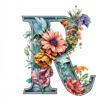 Beautiful Pastel Vintage Flower ' I ' Alphabet Letter  I i, I, I, i, Watercolor and ink Clipart, Cartoon, hyper-realistic, high contrast, intricate detail, illustration style, high solution on the white background
