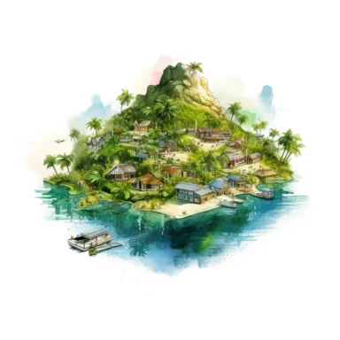 Isolated images, illustrations on a white background, realistic island, tile map, Clipart, watercolor, realistic, isolated, full building, highly detailed, hdr, 32K, photo expert quality, watercolor realistic, hyperrealistic and highly detailed, isolated on a white background
