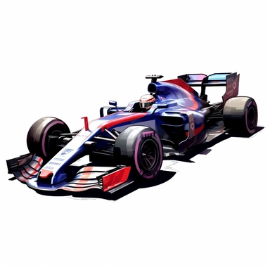 Clipart of the formula one car from Pierre Gasly with minimal details, aquarel colored cartoon style with thick borders. Only the car. White background, no floor, no shadow