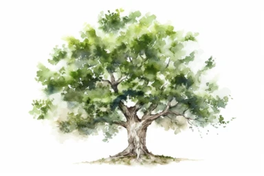 Watercolor, White Oak tree, clipart, hd, on a white background, spaced out