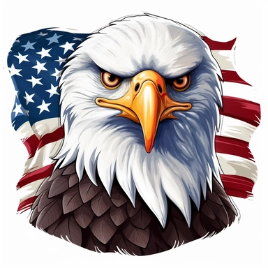 clipart bald eagle on 4th of July, on white background
