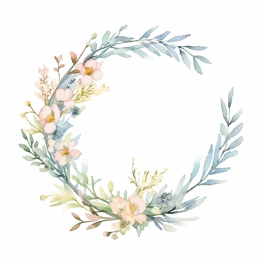 Graceful Baptism Watercolor boho Clipart A wreath of field flowers painted in delicate soft yellow, light pink, light blue and sage green colors
