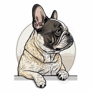 cute french bulldog clip art, sticker, white background, no text