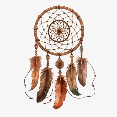 simple brown dream catcher, watercolor style, clipart, no background, transparent background