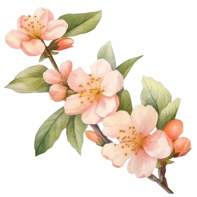 hyperrealism clipart , peach flowers, white background, watercolor style, farmhouse chic, tempera clipart