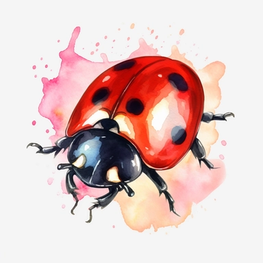 watercolor, spring Ladybugs png Full body realistic cartoon in 32K UHD cute. 15 cm thick outline. Black color. There was no shadow on the ground. 8k with realistic watercolors and detailed illustrations. PNG clipart, transparent white background
