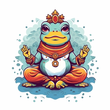 isolated flat clipart on a white background of a cute indian god themed frog tshirt design graphic, in the style of daniel f. gerhartz, transcendent, nikon d850, art of burma, captures the essence of nature, in the style of organic forms and patterns, expansive skies, hyper-detailed illustrations, i can't believe how beautiful this is, lively colors