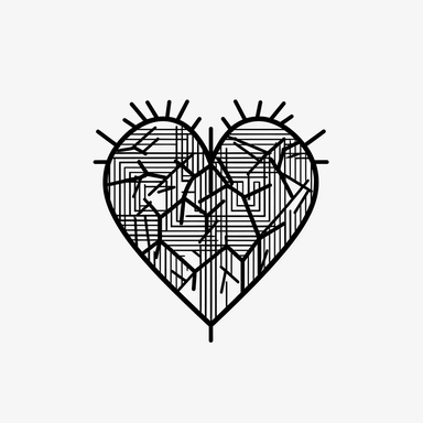 Simple style heart clipart, inimalist black lineart with white background