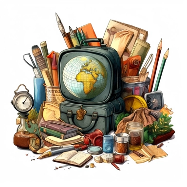 stationery, books, notebooks, pencils, backpacks, folders, globes, computers, and many more, illustrations, clipart, meticulously hand-illustrated, bringing the beauty of nature, white background