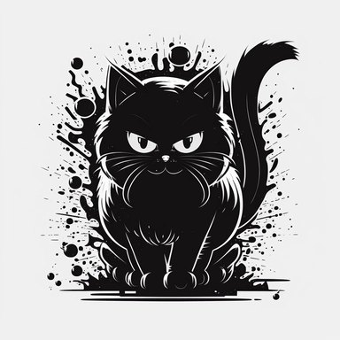 ，cartoon black cat funny cute funny cat vector clipart, in the style of monochromatic graphic design, gritty, urban street art, unique yokai illustrations, manticore, animated gifs, graffiti-inspired animals, bulbous
