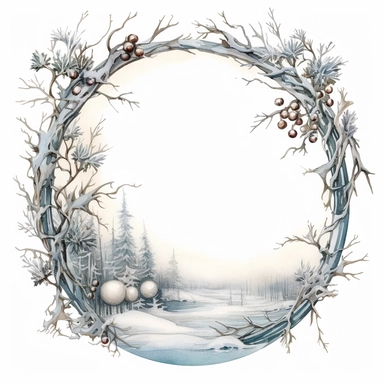 stunning christmas frame made of snowy branches , beautiful Christmas clipart, soft faded colors, beautiful watercolor art by Marjolein Bastin, Thomas Kinkade, Carl Larsson, Norman Rockwell, Susan Wheeler