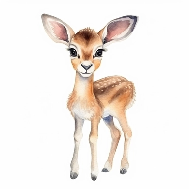 a friendly baby gazelle with smiling face and kind eyes clipart with watercolor illustration,full body shot,8k,etsy style, white background