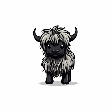 baby highland cow simple minimalist , vector, clipart, black and white , white background, logo, decal , svg, sticker