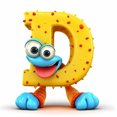 clipart style letter D, with arms, legs and friendly cute face for children