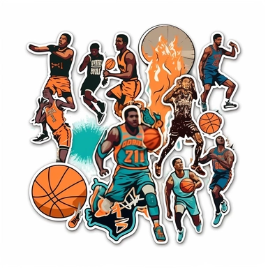 basketball stickers in the style of bansky, clip art