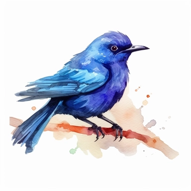 Asian Fairy-bluebird, water color style, clipart, white background