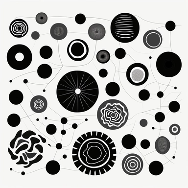Design a flat black and white clipart diagram of human cells