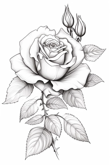 line drawing clipart of roses in black and white