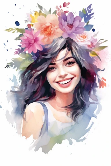 Easy to cut, dreamy watercolor positive woman smiling clipart