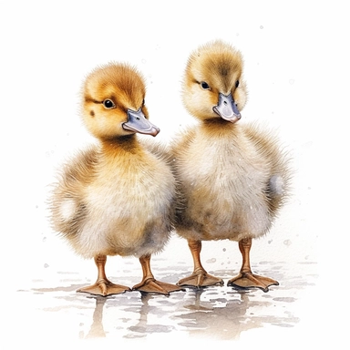 realistic, high resolution, ultra details, Fluffy Ducklings, watercolor clipart, completely white background