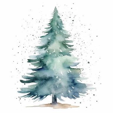 basic watercolor christmas tree in minimal hand drawn style, Etsy, textured, clipart, white background