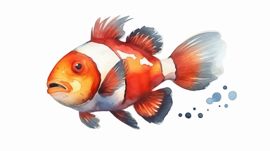 watercolor of a cute clipart clown fish, full body, white clear background, zoom in, HD