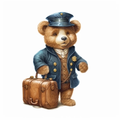 Adorable cute fantasy Teddy bear dressed like a Border Negotiator, nursery art, clipart image, lineart image, white background, very detailed, 8k