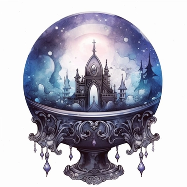 Cute Beautiful BlackGothic Crystal Ball watercolor Sublimation Clipart,Cartoon, hyper realistic, intricate detail, illustration style,high solution,on the white background
