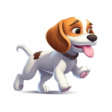 oilpainting, 2d icon of a super cute cartoon smiling beagle sniffing the ground while running after a scent clipart full body, 3d rendering, white background, clean