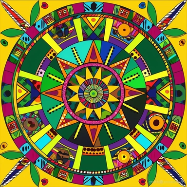 a kaleidoscope of bright colors in a primitive african style shapes within clipart no fonts no words no letters