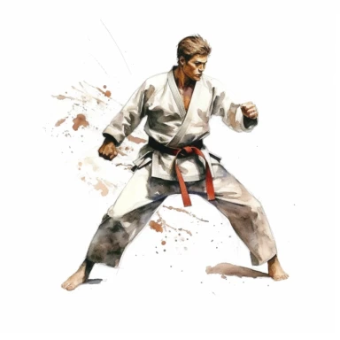 Karate, highly detailed, watercolor, clipart, illustration, white background, digital painting, paper crafting, no signature, no text