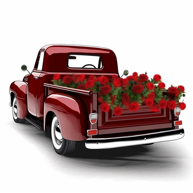 chevy pickup truck filled with red roses in the back clipart,hd, white background
