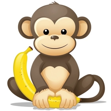 cute monkey with banana clipart, one monkey only,