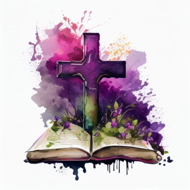 fantasy bible, clipart, watercolour, holy cross behind bible