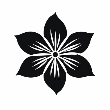 A black silhouette of a flower with 5 petals on a white background in clipart style.