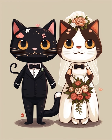 clipart of bride is a cat with a wedding dress on the groom is a cat with a tuxedo on a cat getting married